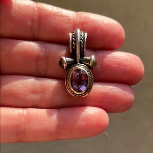 Two Tone Pendant with Purple and Green stones, 925 Sterling Silver/Gold accent